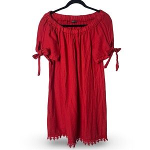 Lungo L’Arno – Women’s Italian Linen Off Shoulder Dress Red – Sz. S